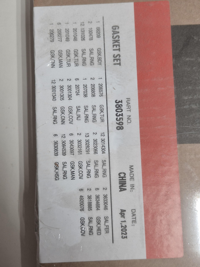 Комплект прокладок двигателя верх K19,QSK19,KTA19 3800728,3801005,3804296,4352578